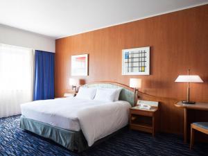 a hotel room with a large bed and a window at Hotel Nikko Narita in Narita