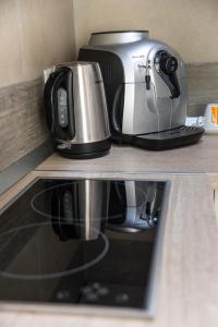 einen Toaster und eine Kaffeemaschine auf der Theke in der Unterkunft Weidner Apartments in Sibiu