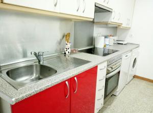 カセレスにあるApartamentos Calerosの小さなキッチン(シンク、コンロ付)