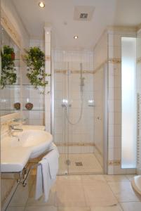 een badkamer met een douche en een wastafel bij Kobaldhof in Ramsau am Dachstein