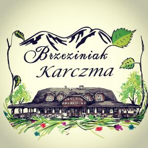 a drawing of a building with a mountain in the background at Karczma Brzeziniak in Cisna