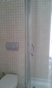 a bathroom with a shower with a toilet and a sink at ece "vegan"hotel Bodrum in Golturkbuku +19 photos