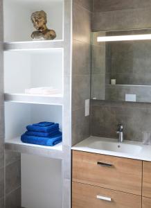 W łazience znajduje się umywalka i lustro. w obiekcie A Casa Leccia w mieście Poggio-dʼOletta