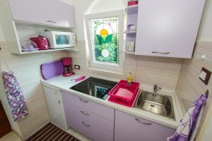 una piccola cucina con lavandino e finestra di Apartments Finida a Poreč (Parenzo)