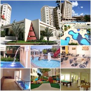 un collage d'images de bâtiments et d'un pool dans l'établissement Royal Park Caldas Novas 2q, à Caldas Novas