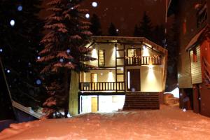 a house with a christmas tree in front of it at Sunshine Dreams Villa Jahorina in Jahorina