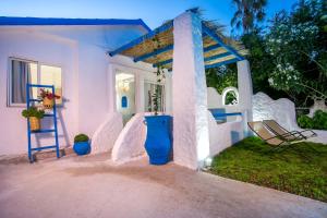 a house with a blue vase in the yard at Faliraki Blue Villas in Faliraki