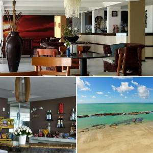 a collage of pictures of a kitchen and a dining room at Apart Hotel Marinas Tamandaré in Tamandaré