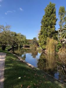 un estanque en un parque con un árbol y césped en Aparts del Jardin en Tigre