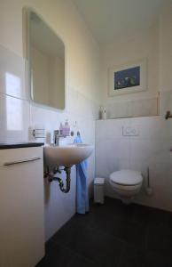 a bathroom with a sink and a toilet at Ferienhaus Annemiete in Putbus