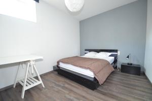 1 dormitorio con cama y escritorio. en Appart-alma, en Saint-Laurent-sur-Sèvre