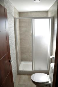 コニル・デ・ラ・フロンテーラにあるApartamento Manoliのバスルーム(シャワー、白いトイレ付)