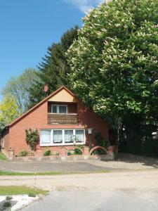 a red brick house with a tree in front of it at Am Bach in Ahrensbök