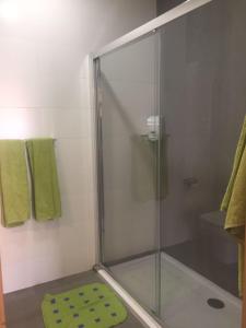 una doccia con porta in vetro e un asciugamano verde di Chitamar ad Arona Altre 31 foto