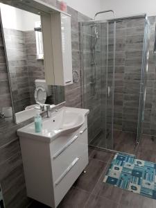 bagno con lavandino e doccia di Apartments Igor a Bibinje (Bibigne)