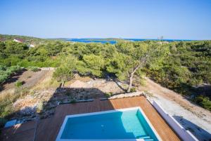 an aerial view of a house with a swimming pool at Villa Lastavica in Vis