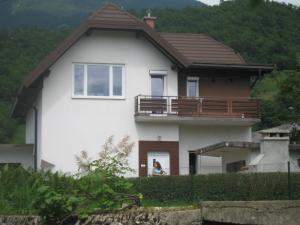 a woman standing in the window of a house at R&G APARTMENT in Žirovnica