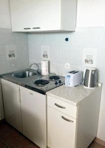 a small kitchen with a stove and a sink at Apartments Anamaria in Dubrovnik +57 photos