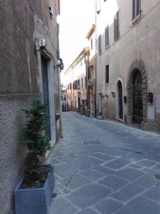 an empty street with a tree in a pot next to a building at Appartamento Felix in Scarlino