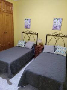 two beds sitting next to each other in a bedroom at Apartamentos La Banda in Playa de Santiago