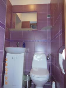 a purple bathroom with a toilet and a sink at Midi in Poznań