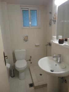 a white bathroom with a toilet and a sink at Yialos apartments in Kefallonia