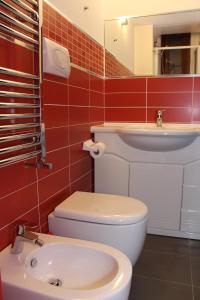 a bathroom with a white toilet and a mirror at L'incanto del mare in Acciaroli