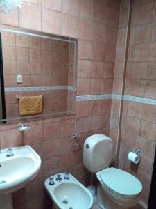 a bathroom with a toilet and a sink at Bombal Departamentos in Mendoza +24 photos
