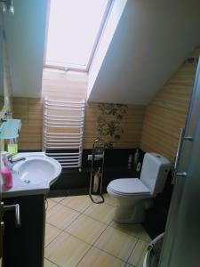 a bathroom with a toilet and a sink at Apartmán 80 in Oravský Podzámok