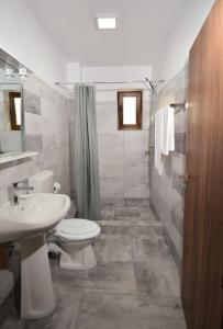 a bathroom with a toilet and a sink and a shower at Vila La Matache in Eforie Nord