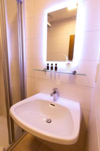 バート・ゴイーザーンにあるメツカヴァート ヴィー ヘーリのバスルーム(鏡付き白い洗面台付)