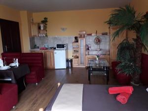 a room with a kitchen and a living room at Villa Sunny Hill in Fish Fish