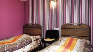1 Schlafzimmer mit 2 Einzelbetten und einem Stuhl in der Unterkunft Ushguli Panorama Guest House in Uschguli