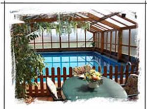 a table with a vase of flowers next to a pool at Apartamentos Blanco Y Negro in A Guarda