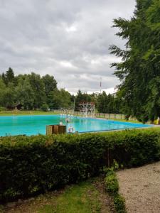 GrossbreitenbachにあるFerienwohnung am Schwimmbadの公園内の遊び場付きの大型プール