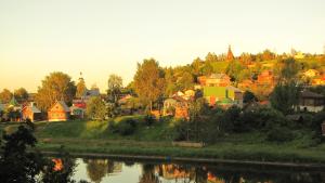 a small town next to a river with houses at Volga-Volga in Plyos