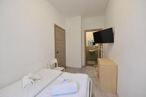 a hotel room with a bed and a television at Mary's Rooms & Apartments in Bolzano