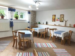 a dining room with tables and chairs in a restaurant at Sunnystreet Guesthouse in Stará Lesná
