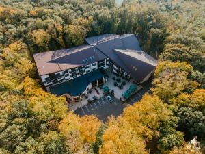 an aerial view of a building in the woods at Rediu Hotel & Restaurant in Botoşani