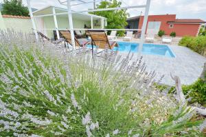 a garden with purple flowers and a swimming pool at Villa Iva in Kraj
