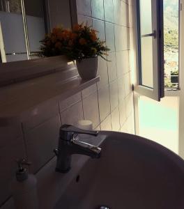 a bathroom sink with a potted plant and a window at Il Rifugio Sui Due Golfi in Casola di Napoli