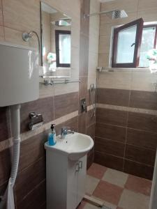a bathroom with a sink and a shower at apartman holiday budva in Budva +17 photos
