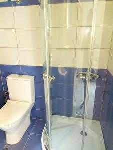 カラモスにあるCosmos Resortのバスルーム(トイレ、ガラス張りのシャワー付)