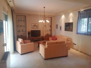 sala de estar con 2 sofás y TV en Villa Sol & Mar, en Golem