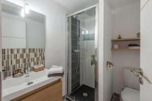 een badkamer met een douche en een wastafel bij La Maisonnette Narbonnaise (Proche Grands Buffets) in Narbonne