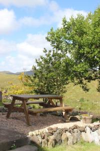- une table de pique-nique en bois à côté d'un arbre dans l'établissement 73 Westend, Balallan, Isle of Lewis, à Balallan 4 autres photos