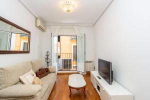 a living room with a couch and a tv at Apartamentos Esperanza in Madrid