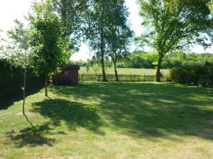 a large yard with trees and a fence at Fewo Wiesenblick_MEYH in Ostseebad Karlshagen