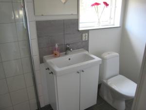 a bathroom with a sink and a toilet and a window at Stixered Fegen in Fegen