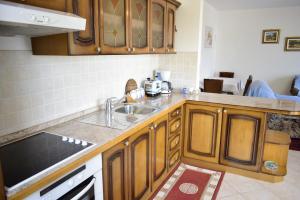 eine Küche mit Holzschränken und einer Spüle in der Unterkunft Apartment Diana in Vantačići